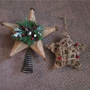 Primitive tree topper star and star ornament
